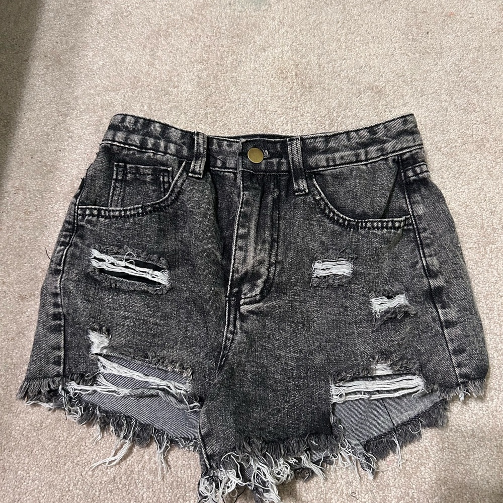 SHEIN Charcoal Distressed Jean Shorts